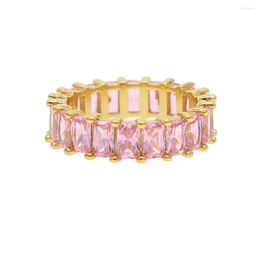Wedding Rings 2023 Luxury Women Finger Jewellery Paved Pink Cubic Zirconia Engagement Band Cz Trendy Ring For Lady
