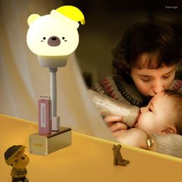 Night Lights LED Chlidren USB Light Cute Cartoon Lamp Bear For Baby Kid Bedroom Eyes Protection Socket Small Table