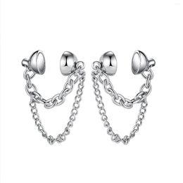 Stud Earrings Simple Geometric Double-Layer Chain Studs Megnetic Stainless Steel Earring For Woman Men Punk Jewelry