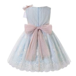 Girl's Dresses Elegant Spring Dresses for Children Kids Girls Blue Lace Party Holiday Dresses Size 2 3 4 5678 10 12Y Toddler Clothes
