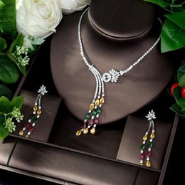 Necklace Earrings Set HIBRIDE Beautiful CZ Bridal And Water Drop Design Multicolor Women Bruids Sieraden Sets N-1085