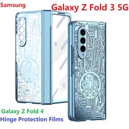 Plating Mechanical Case For Samsung Galaxy Z Fold 4 5 Fold 3 Fold5 Case Glass Film Screen Protector Hinge Protection Cover