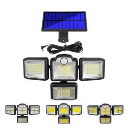 LED Solar sensor wall light four head rotating separate waterproof wall lamp Motion induction lighting garden lights integrated remote control