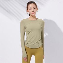 Active Shirts Women Yoga Shirt Back D Sexy Long Sleeved Female Outdoor Sports Top Breathable Quick-drying Seamless Gym Fitness Clothing