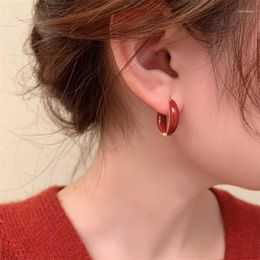 Hoop Earrings Korea's Design Fashion Jewellery 14K Gold Plated Simple Metal Enamel Red Elegant Women's Daily Work Accessories