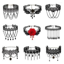 Chains Handmade Princess Black Lace Neck Choker Necklace Short For Women Lolita Cute Gothic Jewellery