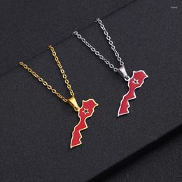 Pendant Necklaces Enamel Stainless Steel The Kingdom Of Morocco Map Flag Necklace Women Gold Colour Ethnic Birthday Party Jewellery Gifts