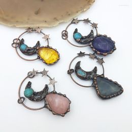 Pendant Necklaces Oval Natural Amethyst Rose Quartz Citrine Bronze Soldered Hook Moon Strars Fashion Design Charms For Wome's Necklace