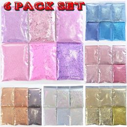 Nail Glitter 6Bag Kits Powder Set(10g/Bag) Sparkly Art Irregular Chunky Sequins Spangles Shinning Flakes 6 Sizes