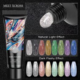 Nail Gel MEET ACROSS 15ml Reflective Glitter Extension Polish Quick Building Varnish Acrylic UV LED All For