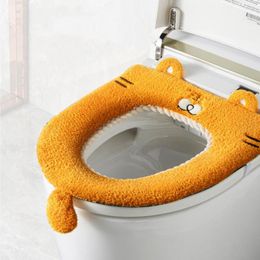 Toilet Seat Covers Cover Fuzzy Waterproof Back Cute Tiger Embroidery Pad Cushion Easy Installation Mat For Home