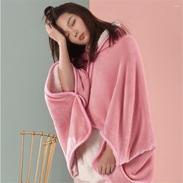 Blankets Wearable Solid Colour Shawl Blanket Fleece Sherpa With Button Home Office Travel Thicken Warm Throw