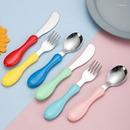 Dinnerware Sets Cartoon Cute Baby Spoon And Fork Stainless Steel Cutlery Set Feeding Knife Tableware Dining Table