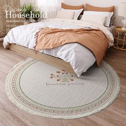 Carpets Nordic Ins Style Handwoven Round Carpet Living Room Home Table Bedside Floor Mat Cotton Linen Bedroom Rug Tassel Vintage