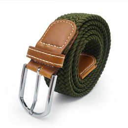 Belts Men Elastic Stretch Waist Belt Black Canvas Braided Woven Leather Wide Metal For 2023