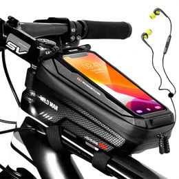 Panniers Bags WILD MAN Bike Frame Front Top Tube Cycling Waterproof 6.6in call Phone Case Touchscreen MTB Pack Bicycle Accessories