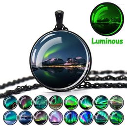 Chains Esspoc Northern Lights Art Picture Luminous Necklace Steampunk Black Pendant Necklaces For Women Men Halloween Gift