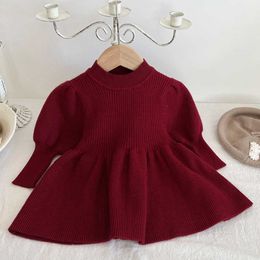 Girl's Dresses 0-3Y Newborn Kids Baby Sweater Dress Baby Girls Autumn Winter Solid Long Sleeve Ruched Dresses Infant Knitting Pure Cotton Dress