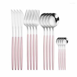 Dinnerware Sets Tableware Stainless Steel Cutlery Set 16 Pcs Pink Silver Fork Spoon Knife Dinner Utensils Reusable Flatware