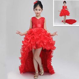 Girl's Dresses 2-13T Flower Girl Trailing Wedding Dresses Children High Quality Tutu Mermaid Dress V-Neck Big Bow Princess Long Clothing