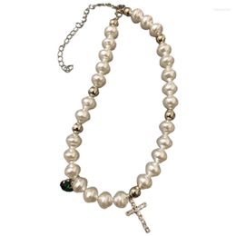 Chains Irregular Imitation Pearls Necklace Jewelry For Rhinestone Cross Crystal Pen