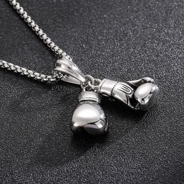 Pendant Necklaces Fongten Boxing Gloves Boxer Men Necklact Sport Fitness Stainless Steel Long Chain Punk Fashion Jewelry