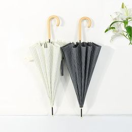 Umbrellas 16K Striped Umbrella Wooden Handle Small Fresh Two-color Straight Spot Wholesale Long