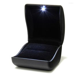 Jewellery Pouches Jewel Ring Box Gift Wedding Engagement Black With LED Light