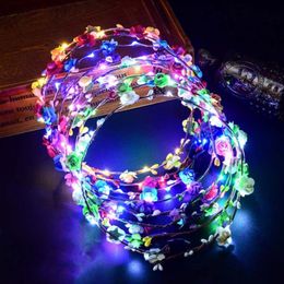 Glowing Garland Wedding Party Crown Flower Headband LED Light Christmas Neon Wreath Decoration Luminous Hair Garlands Hairband FFLL