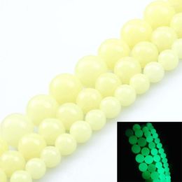 Beads 6 8 10mm Glowing In The Dark Round Yellow Luminous Spacer For Beadwork Jewellery Making Diy Bracelet Charms 15''Inches