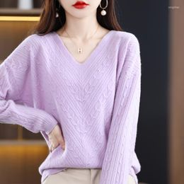 Women's Sweaters 2023 Autumn/Winter V-Neck Pure Cardigan Female Hollow-Out Twist Loose Knit Blouse Cashmere Pullover