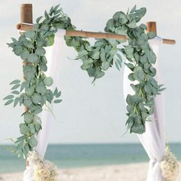 Decorative Flowers 2pcs Artificial Eucalyptus Garland Silk Fake Leaf Plant Vine Manual Wreath DIY Wedding Background Arch Grass Wall