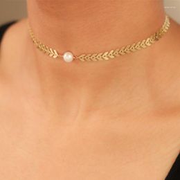 Choker Chokers Simple Personality Fishbone Handmade Chain Necklace For Women Trend Party Jewelry Pearl NecklacesChokers Spen22