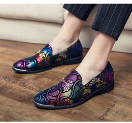 Breathable Shoes Leather Men's Casual New Formal Summer Pointed Bridegroom Wedding Printed Overshoe Men Loafers 38-46 580