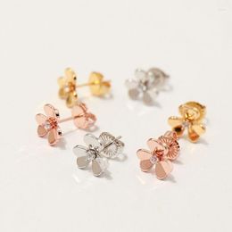 Stud Earrings High Quality Flower Rose Gold And Colourful Zircon For Women Brand Jewellery
