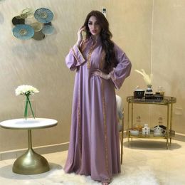 Ethnic Clothing Arab Abaya Morocco Women Dress Diamond Tape Trim Maxi Autumn Stand Collar Long Sleeve Loose Oman Turkey Dubai Muslim Robe