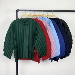 Women's Jackets Miyake Pleated Batwing Sleeves Jacket Women 2023 Spring Casual Zipper Windbreaker Korean Fashion Loose Short Coat