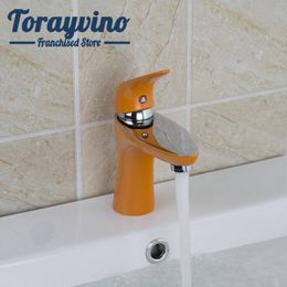 Bathroom Sink Faucets Basin Torneira Short Orange Spray Painting Euro Style Square Single Handle Faucet Mixer Tap