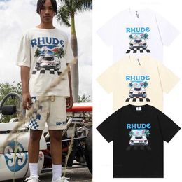 Rhude Oversized T-shirt F1 Racing Car Miami Station Limit Men Women Top Pure Cotton Short Sleeve Tees Graphic t Shirts Da3o