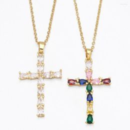 Chains Simple Luxury Gold Color Delicate Cubic Zircon Cross Pendant Necklace Fashion Women Vintage Geometric