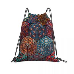 Shopping Bags Drawstring Bag Boho Floral Mandala Cube Foldable Gym Fitness Backpack Hiking Camping Swimming Sports