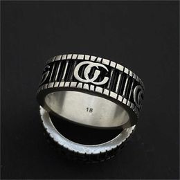 2023 Designer New Fashion Jewellery S925 ancient stripe old black silver vertical pattern fashion men's and women's same style couple ring