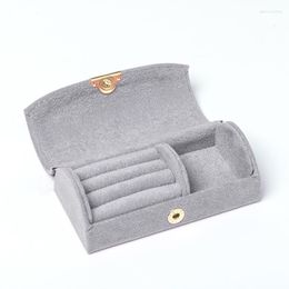 Jewelry Pouches Female Velet Gray Ring Earring Display Packaging Gift Box With Metal Button 3 Colors For Women Jewellery Pendent Holder Show