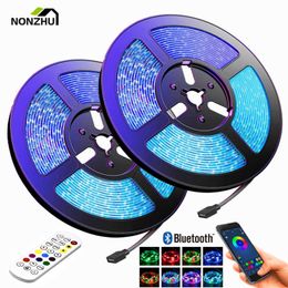 LED Strips LED Strip Light Bluetooth Remote Controller Decoration Living Room RBG Lamp Bedroom TV BackLight 10M Flexible Decor Ribbon Tape P230315