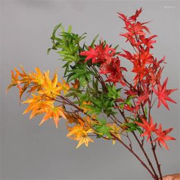 Decorative Flowers 7Pcs Long Stem Silk Branches Artificial Tree Plant Greenery Green Red Yellow Color