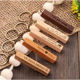 Personalized Gift bag charm Custom Keychain Monogrammed Engraved Wood Bar Keychain Party Favor