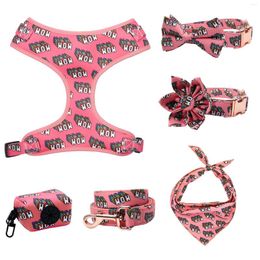 Dog Collars Doggy Harness Personalised 5pcs Set Pet Bowtie Collar Leash Poop Bag