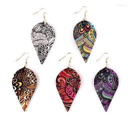 Dangle Earrings Boho Style Printed Paisley Pattern Leaf Leather Drop Prints Floral Flower Teardrop