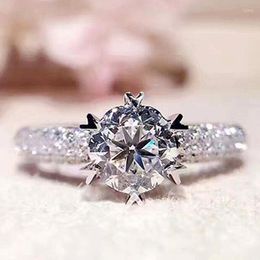 Wedding Rings Luxury Classic 6 Claw Crystal Zircon Ring Unique Micro Pave Design Elegant Female Engagement For Women Jewelry Gift