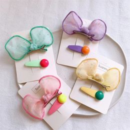 2 Pcs New Fashion Children Cute Colourful Bean BB Clip Korea Sweet Girl Small Fresh Gauze Rabbit Ears Hairpins Hair Accessories